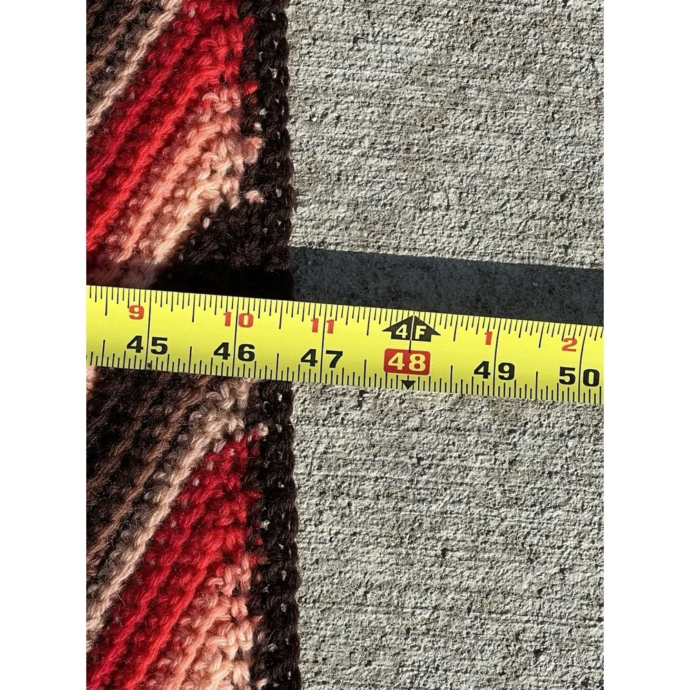Vtg Afghan Lap Crochet Grandma Chevron Zig Zag Red‎ Pink Brown Handmade Blanket